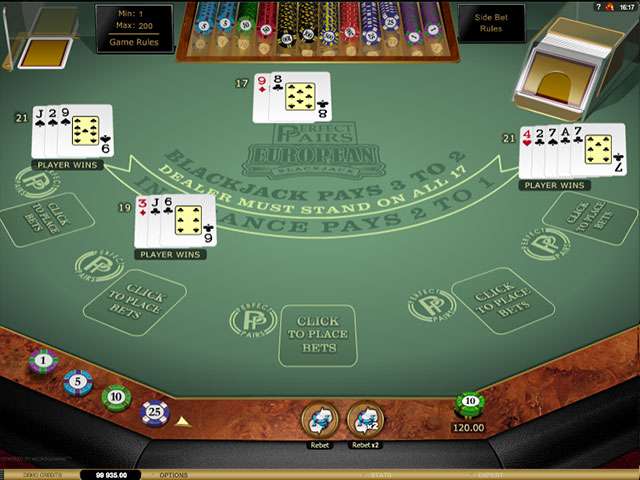 Multi-Hand Perfect Pairs Blackjack Gold Hra Velka Microgaming screenshot