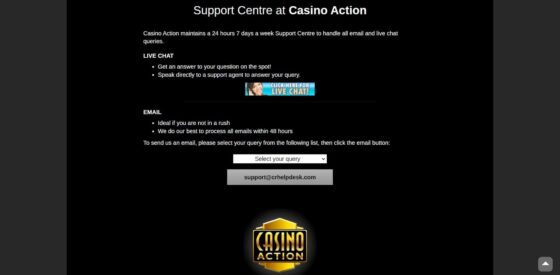 Kontakty podpory Action Casino