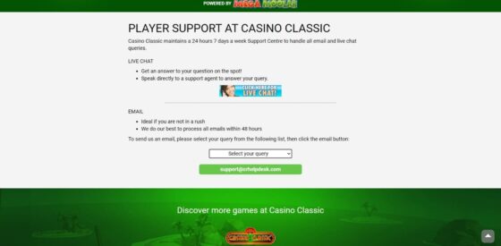 Kontakty podpory Casino Classic