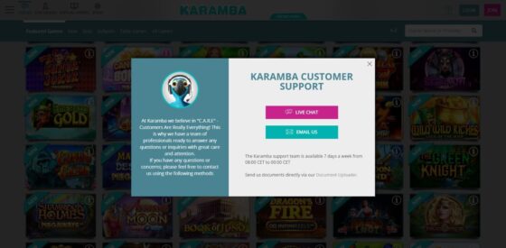 Kontakty podpory Karamba Casino