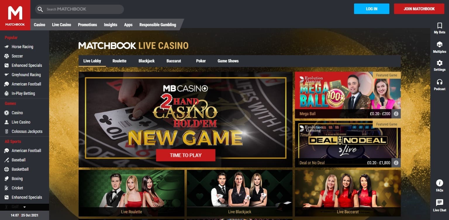 Živé kasino Matchbook Casino