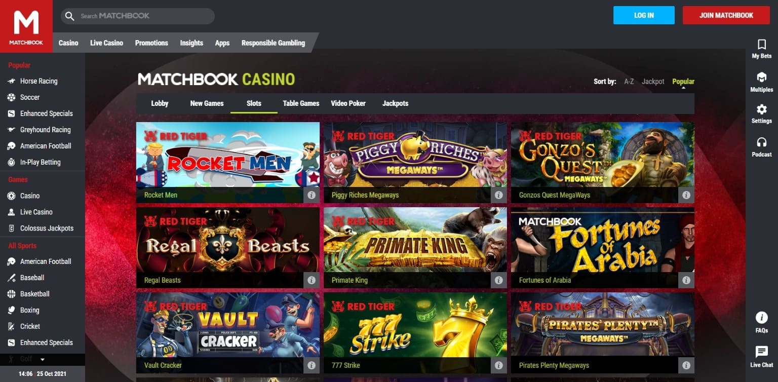 Hrací automaty Matchbook Casino