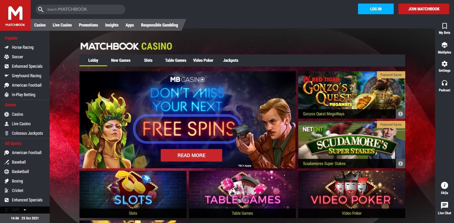 Oficiální stránka Matchbook Casino