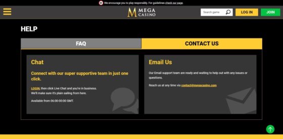 Kontakty podpory Mega Casino