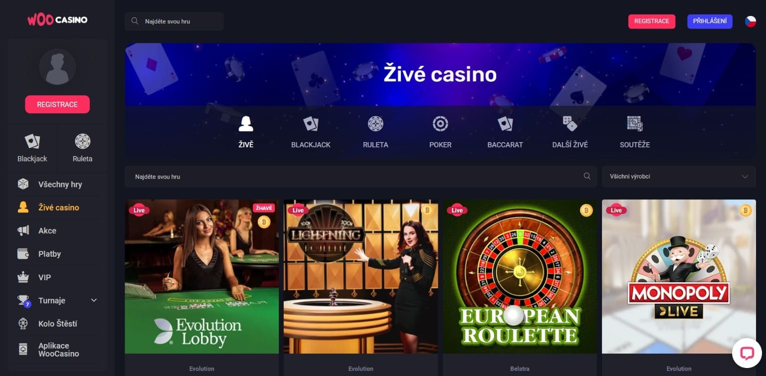 Živé kasino Woo Casino