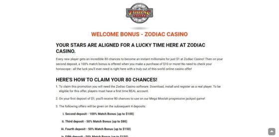 Bonusy Zodiac Casino